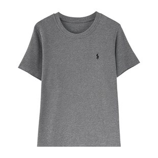 深灰色小马刺绣短袖T恤女2026夏季宽松简约格雷系磨毛体恤衫上衣