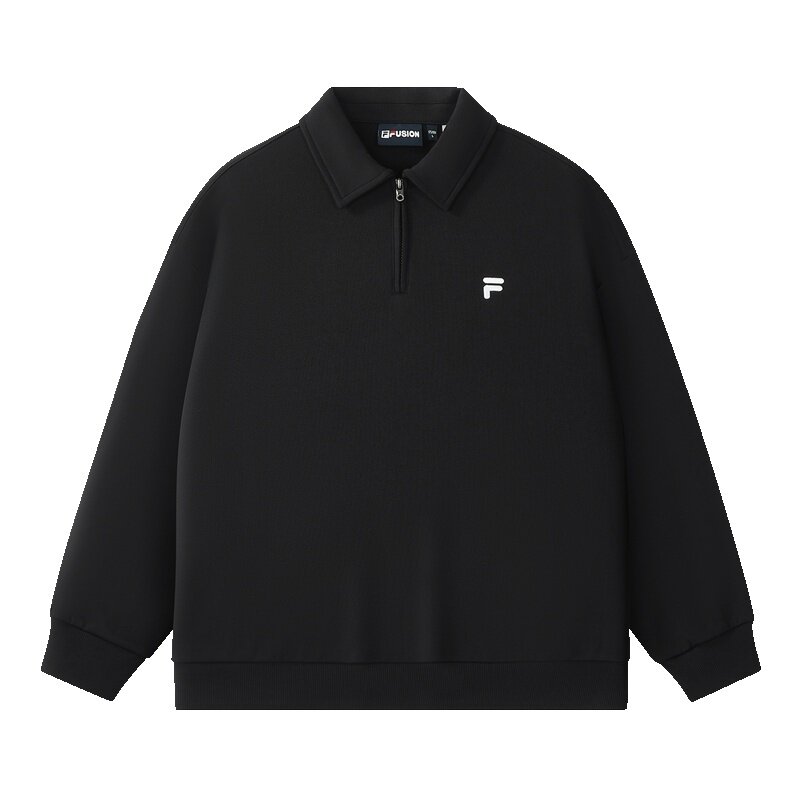 FILA FUSION斐乐潮牌情侣款套头加绒卫衣2025秋新款宽松翻领上衣