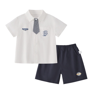 男童衬衫两件套宝宝夏装衣服男孩绅士大童纯棉夏季儿童学院风套装
