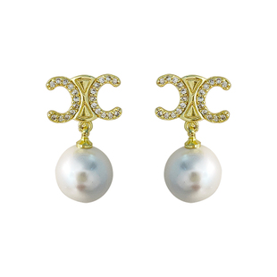 「星钻珠韵」凯旋门双c珍珠耳饰锆石珍珠耳钉小流苏珍珠耳环耳夹