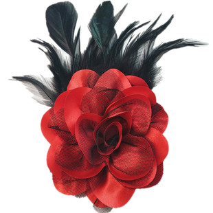 原创高档羽毛布艺胸花肩花玫瑰花胸针男女配饰气质大花朵精致头饰