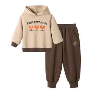 贝肽斯儿童连帽卫衣套装秋冬装宝宝加绒保暖衣服男童运动上衣裤子