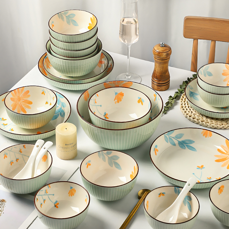 墨色2024新款碗碟套装家用清新餐具陶瓷饭碗盘子网红碗盘乔迁碗筷