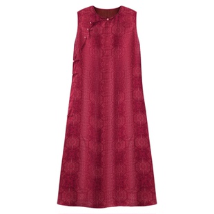 萧娘【绯瞳】红云纱印花缎新中式连衣裙连衣裙5521、5601、5605