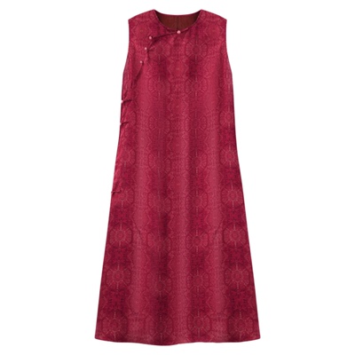 萧娘【绯瞳】红云纱印花缎新中式连衣裙连衣裙5521、5601、5605