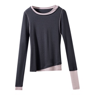 【假两件设计】招牌天丝羊毛 层次不对称撞色拼接针织打底衫上衣