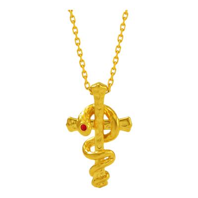 老庙足金权杖蛇5D精致十字架吊坠