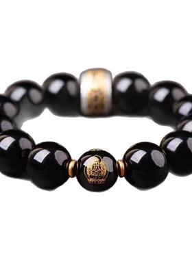 弘法寺天然黑曜石手串本命年守护