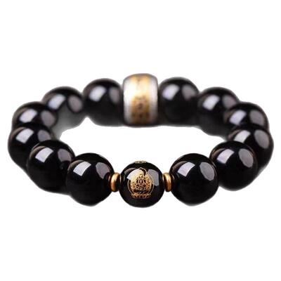 弘法寺天然黑曜石手串本命年守护