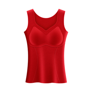 本命年大红色德绒保暖背心套装女士内衣内裤秋裤冬季加绒加厚马年