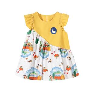 Viciusss女童纯棉短袖t恤夏季活泼俏皮小衫个性拼接卡通印花上衣