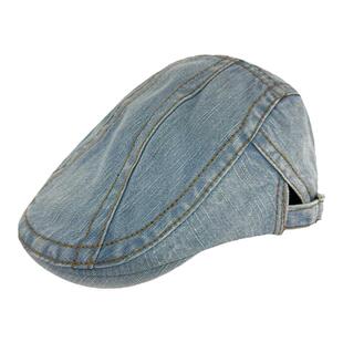 水洗牛仔帽子女贝雷帽日系复古前进帽反戴鸭舌报童帽男画家帽蓝色