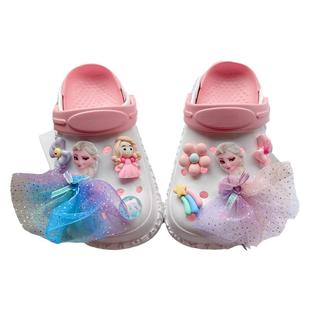 女童公主拖鞋夏季外穿防滑儿童洞洞鞋女孩公主风爱莎艾沙沙滩凉鞋