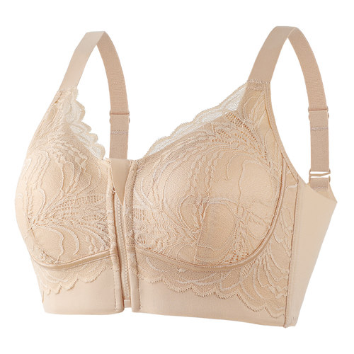 大胸显小内衣女前拉链便携上托提拉防下垂侧收副乳浪漫蕾丝文胸罩