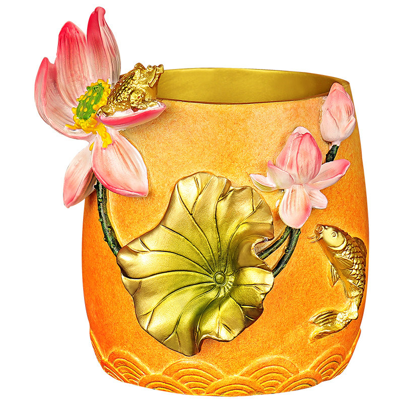 彩铜笔筒摆件书房办公室桌装饰品