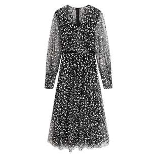 谷邦长袖碎花连衣裙女2025春新款气质优雅收腰两件套中长款裙子