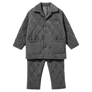 香蜜闺秀男士翻领三层夹棉睡衣25424043绒毛蓄暖防风家居服套装