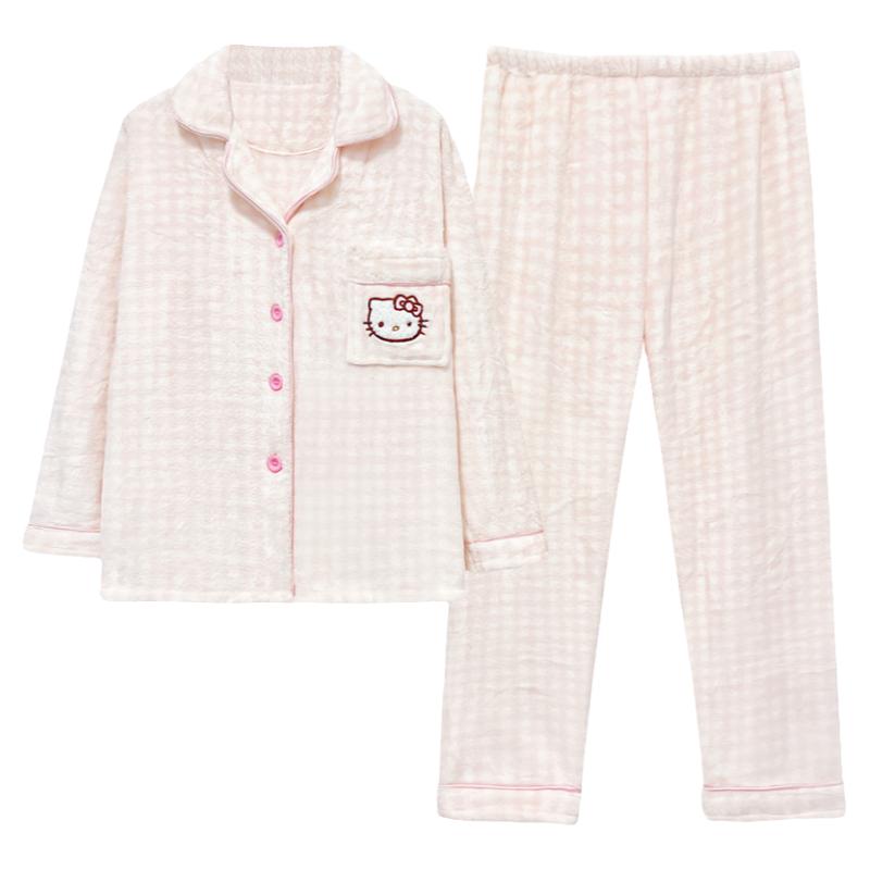 珊瑚绒睡衣冬季女款加厚法兰绒甜美家居服秋冬可爱HelloKitty套装
