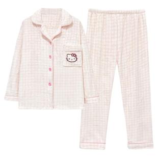 珊瑚绒睡衣冬季女款加厚法兰绒甜美家居服秋冬可爱HelloKitty套装