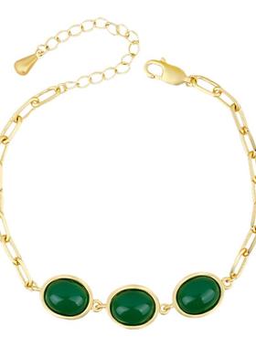 古法镀金仿和田玉碧玉简约气质平安喜乐镂空手链百搭小众手饰轻奢