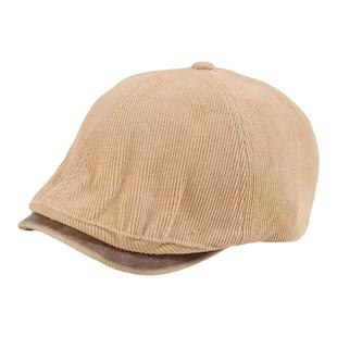 韩系博主同款贝雷帽复古拼皮帽檐前进帽子女百搭灯芯绒短檐鸭舌帽