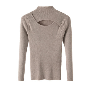 早秋半高领镂空针织打底衫女设计感小众修身显瘦内搭毛衣洋气上衣