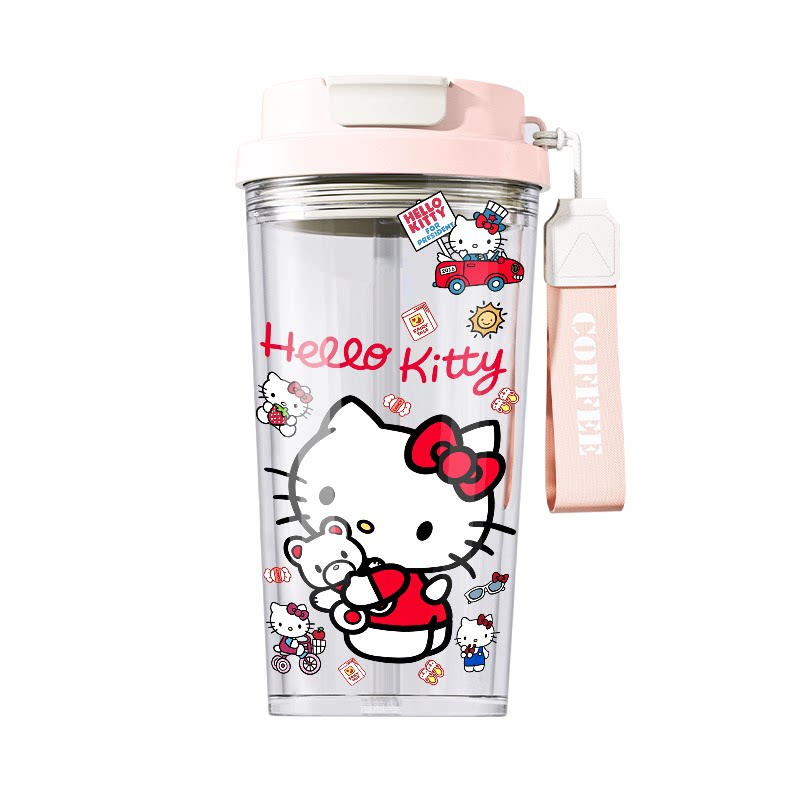 凯蒂猫奶瓶级透明便携吸管杯
