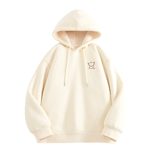 名创优品连帽卫衣加厚女款冬季2026新款羊羔绒上衣女士加绒冬装D