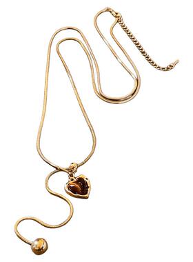 金色桃心虎眼石吊坠长款项链配饰女轻奢高级感气质大气秋冬毛衣链