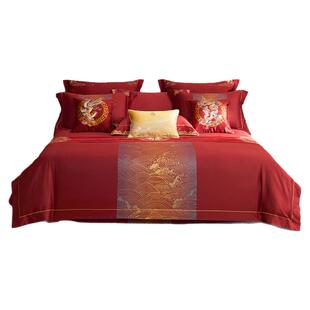 意大利轻奢140支长绒棉红色结婚四件套纯棉全棉婚庆床单被套床品