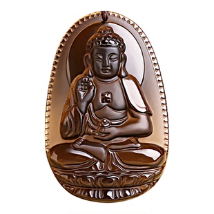 冰种黑曜石本命佛吊坠属马鼠牛羊大势至大日文殊普贤菩萨男女吊坠