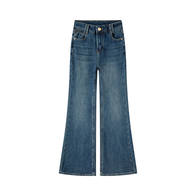 新春加绒高腰显瘦微喇牛仔裤女装