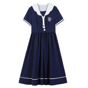 海军领雪纺连衣裙薄款少女初中生夏季学院风甜美日系小清新长裙