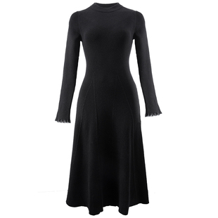 衣纱布菲蝶茵2025秋冬装新款赫本风针织小黑裙纯色长袖连衣裙