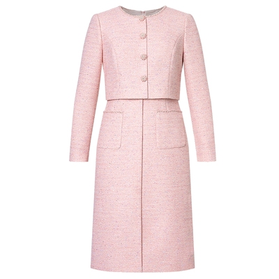 La Koradior拉珂蒂商场同款假两件香风连衣裙女气质修身一步裙子