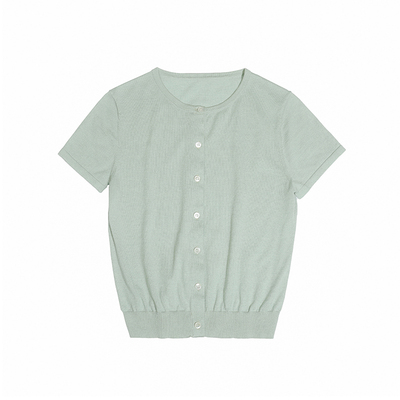 UNRETRO羊毛混纺修身针织短袖T恤