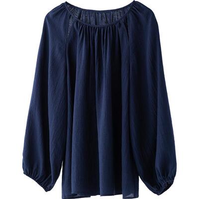 CR显白藏蓝色设计感镂空宽松上衣