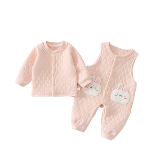 婴儿衣服套装夹棉秋冬装宝宝连体衣儿童背带裤小童冬季女童两件套