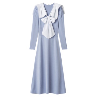 SNIDEL2026春夏新品优雅水手领蝴蝶结长袖针织连衣裙SWNO261321