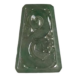 缅甸A货翡翠吊坠冰湖水绿色军绿色仿古龙牌挂件S925银锆石镶嵌