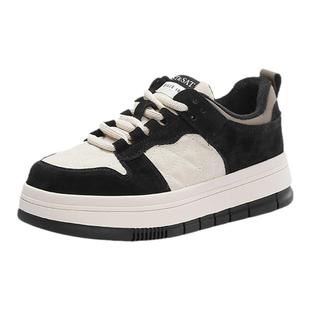 星期六厚底增高加绒板鞋女款2025冬拼色百搭黑白熊猫鞋轻便休闲鞋