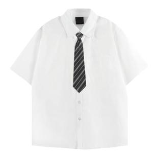 白色短袖衬衫男夏季学院风校服毕业黑色内搭领带男生白厚实制服衫