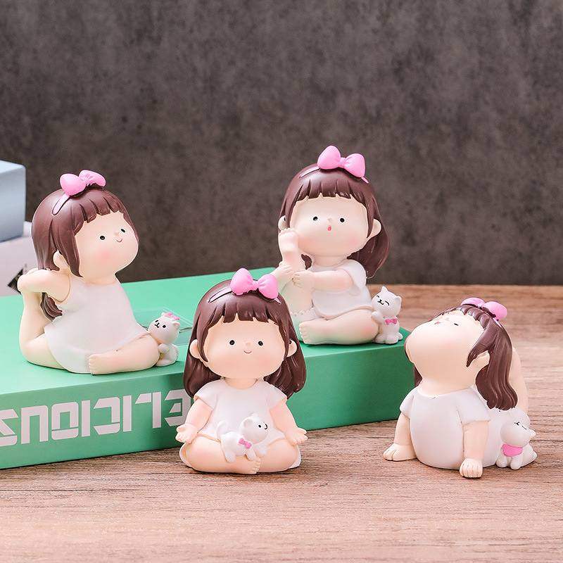 可爱瑜伽少女桌面小摆件工艺品家居公仔装饰品创意少女卡通心树脂