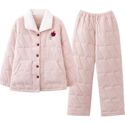 马克公主特厚珊瑚绒夹棉三层睡衣