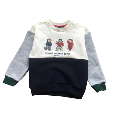 男童纯棉加绒卫衣薄绒圆领套头撞色拼接秋冬新款休闲韩版小熊童装