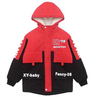 男童外套加绒加厚秋保暖风衣中长款冬装小孩棉袄中大儿童装冲锋衣