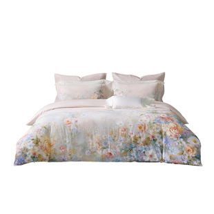 梦洁家纺60支长绒棉四件套纯棉全棉100床单被套贡缎花卉床品高端