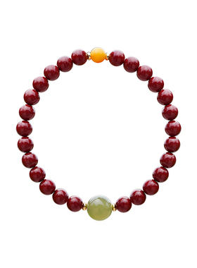 紫金砂朱砂和田玉蜜蜡本命年手串