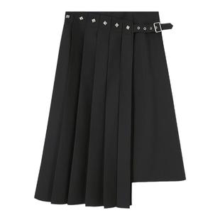 DIDDI MODA不对称设计气质拼接百褶长裙女高级感A字半身裙显瘦