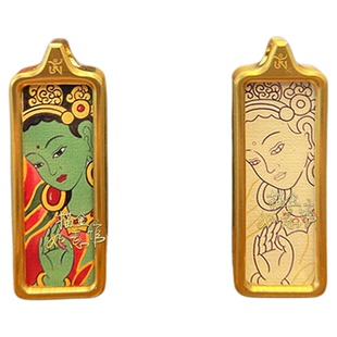西藏手绘描金钛钢小唐卡吊坠黄财神绿度母唐卡嘎乌盒项链手绘描金